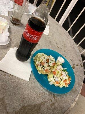 2 fried shrimp tacos with pico de gallo, cabbage, and sour cream