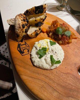 Eggplant caponata with ricotta and sourdough