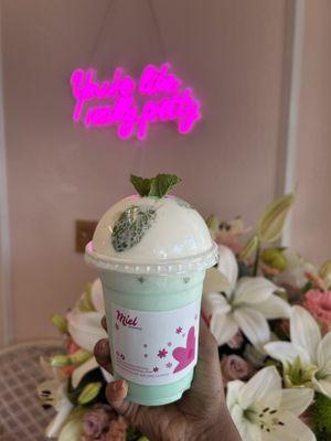 Mint and chocolate chip milkshakes, with mint ( from build your own milkshakes)