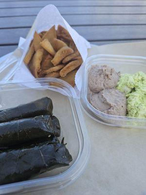 1 Order of dolmades (which is 5pcs) & the pita chips with hummus.  SO FRESH!