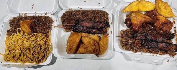 Pork fried rice, chicken wings, chicken teriyaki, crab Rangoon, lo mein , chicken fingers