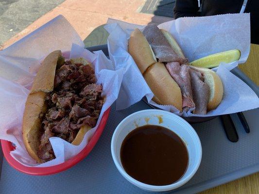 Pastrami and roast beef with dipping gravy.  Pastrami was my favorite over the two.