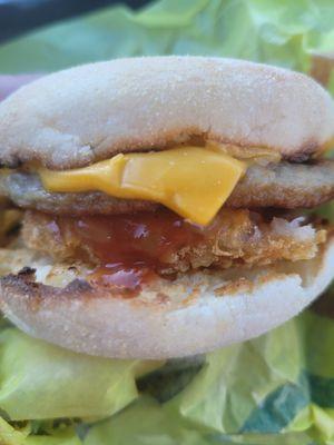 Sausage mcmuffin I added a hash Brown and some hot potato sauce. They nailed it today and got the order right!