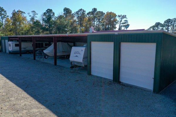 Covered & Enclosed parking for boats, RVs, and trailers.