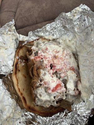 Jumbo Gyro with extra sauce and tomatoes