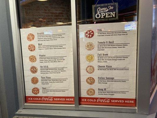 Menu on outside window