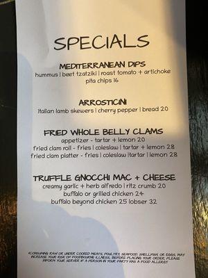 Specials menu