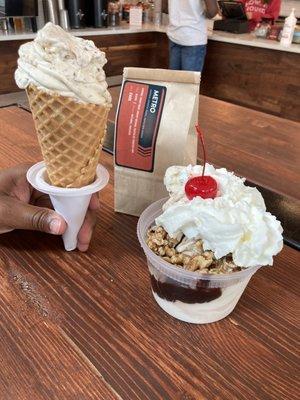 Coffee, sundae and waffle cone