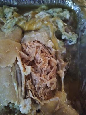 No cheese, just chicken in enchiladas