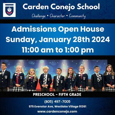 Join us for our Admissions Open House, Sunday, January 28th from 11:00 am to 1:00 pm. Come see what makes Carden Conejo School exceptional!