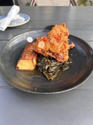 Fried quail with cornbread and collards