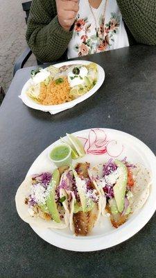 Fish tacos and crab and shrimp enchiladas (special menu item)