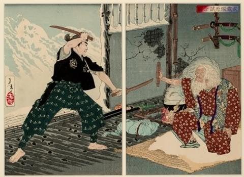 depiction of battle: Musashi vs Tsukahara Bokuden