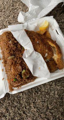 Catfish + shrimp fried rice