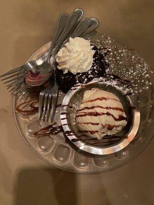 Chocolate Bundt cake with vanilla ice cream