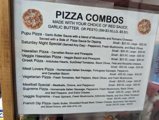 Pizza combo menu