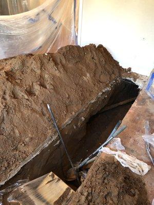 Trench from kitchen through the dining room