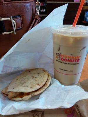 Grilled Chicken Flatbread with Medium Hazlenut Iced Coffee