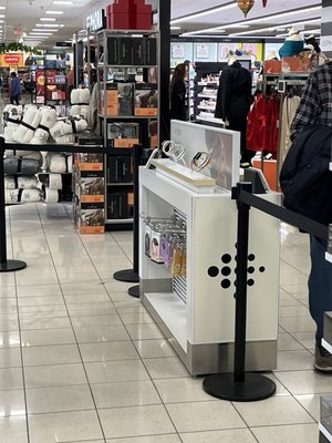 Woman sat there staring at the line of people the whole time