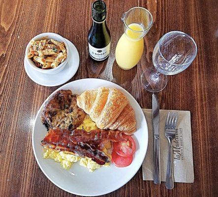 Country French Breakfast with a side of pasta Mimosa