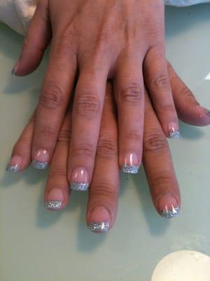 pink gel with silver glitter tips