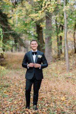 When the tuxedo is so good, you wanna marry it too! Groom looks stunning in his bespoke Bhambi's tuxedo!