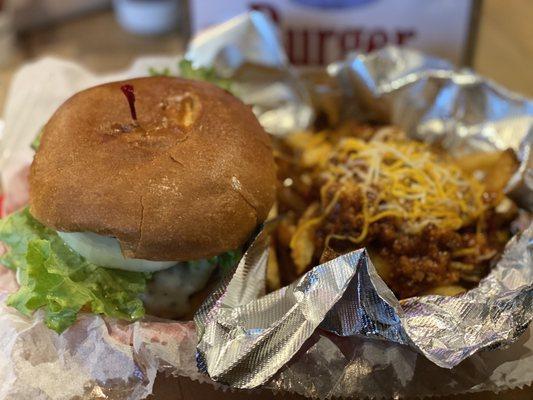 Village Burger with Chili Cheese Fries