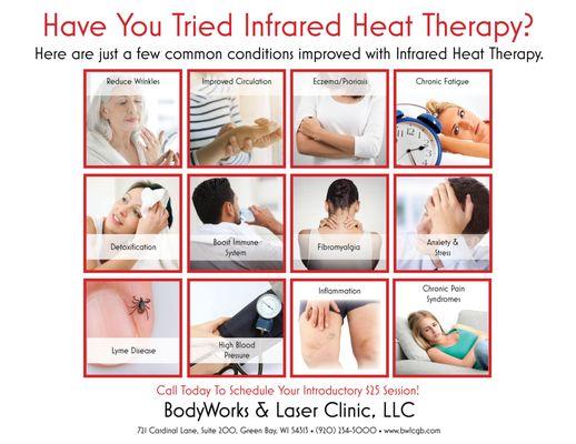 Common conditions improved with Infrared Sauna. cryotherapy near me, infrared sauna green bay, normatec compression, stretch ...