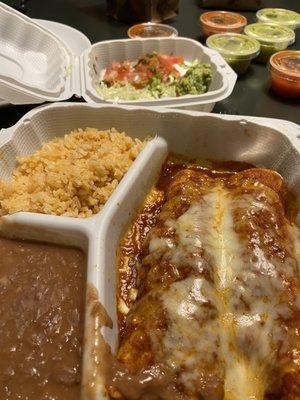 Enchiladas and sides - yum!