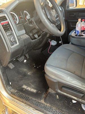 Before and after of truck interior that needed a good cleaning.