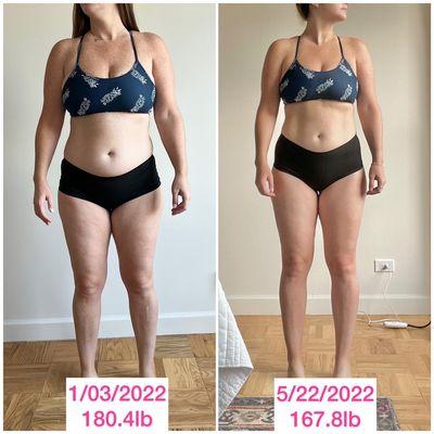 21 inches and 13lbs lost through nutrition coaching and training