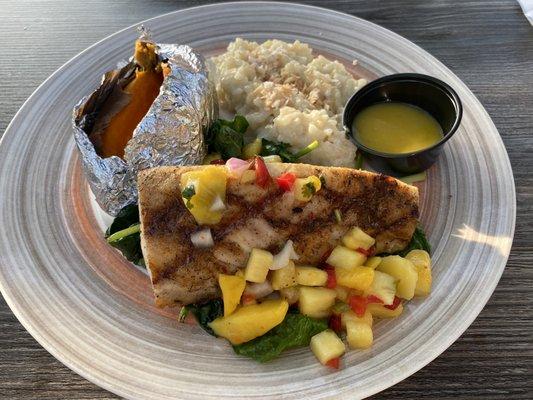 Jamaican Jerk Cobia with Coconut Risotto & Baked Sweet Potato