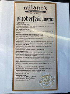 Oktoberfest menu