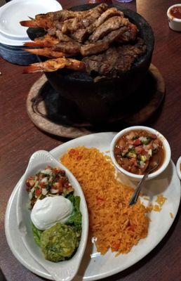 Pork, steak, chicken, sausage and grilled shrimp,  served with charro beans, grilled onions, guacamole, sour cream and tortillas. $25