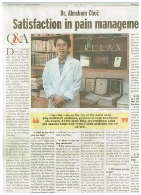 Dr. Abracham Choi :
 Satisfaction in pain management 
 U&I Acupuncture Clinic