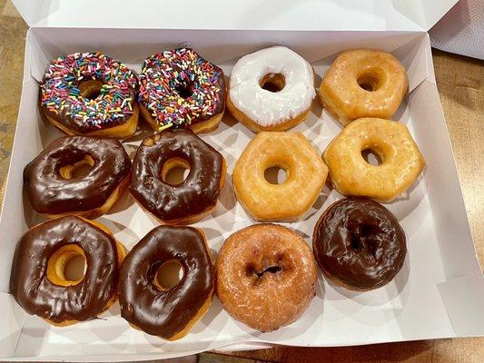 Chocolate glaze, vanilla glaze, glazed, chocolate cake, and strawberry cake