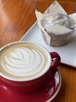 Napoleon latte with lemon poppyseed muffin