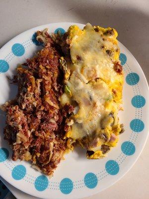 Meat Lovers with Corned Beef Hash. That's a Full Size dinner plate by the way!!!