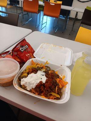 Nachos rotel chips and lemonades