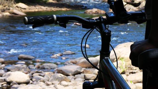 The Lehigh River in the Poconos. Bikes provided by Pocono Bike Rental.