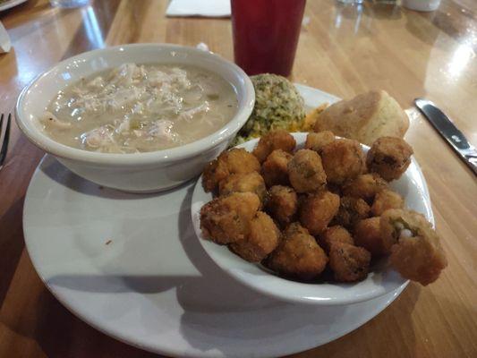 Chicken and dumplings. Fried okra