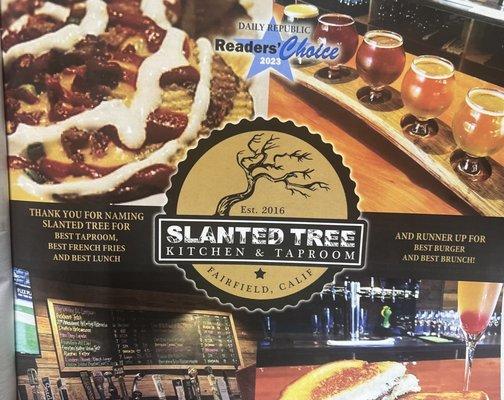 Slanted Tree Kitchen & Taproom nominated as Solano County's best Taproom, French fries, lunch, plus runner up for best brunch and burger!