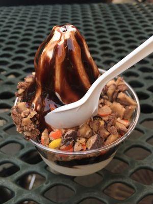 Hot fudge small sundae with Reese pieces