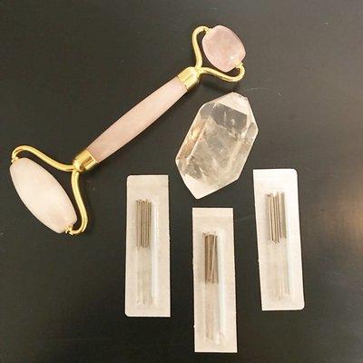 Rose quartz roller for facial acupuncture