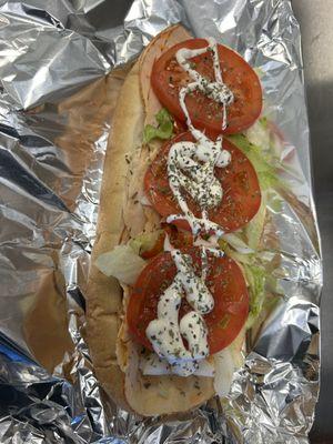 Buffalo chicken hoagie with your choice of blue cheese or ranch drizzle