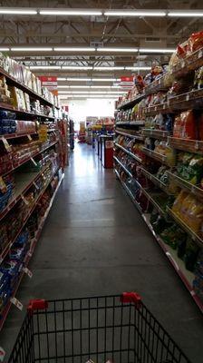 At the back of the store chip isle facing towards the front of the store.