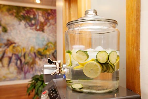 Enjoy a glass of refreshing fruit infused water at your next appointment!