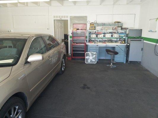 Our second work zone with balance charger and diagnostic equipment