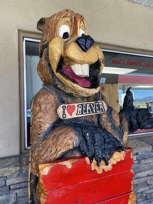 Souvenir photo shoot spot--beaver with red seat.