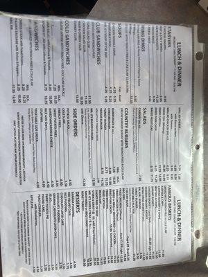 Lunch and dinner menu